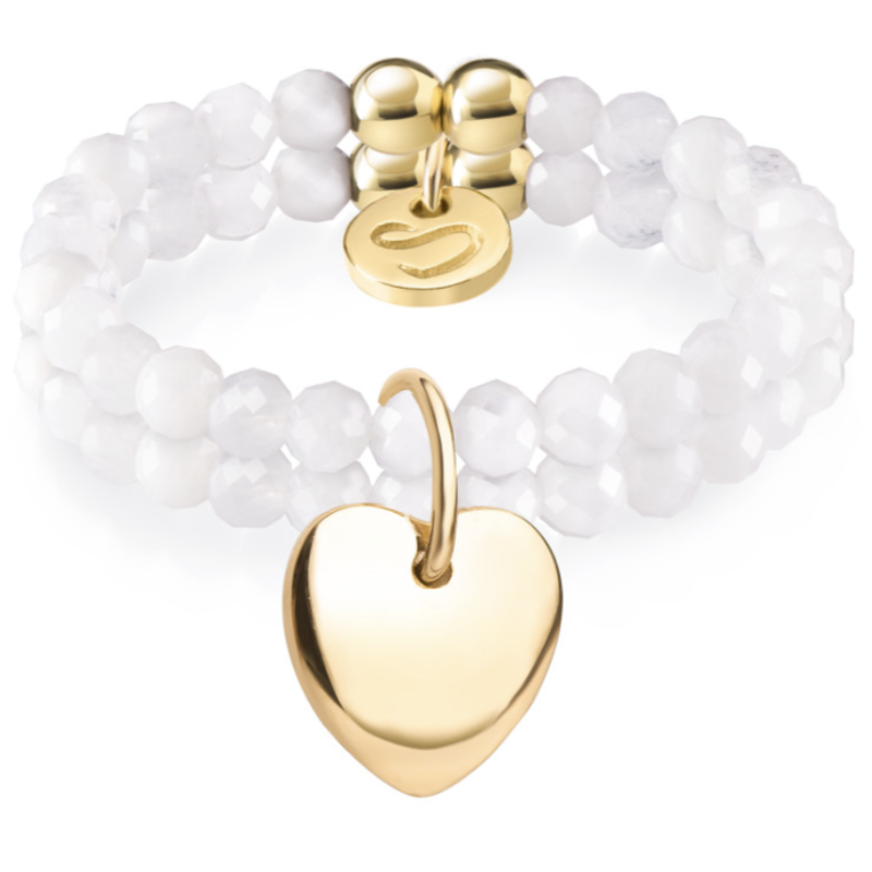 Комплект каблучок з міні намистин місячного каменю з шарміком на петельці «Серце» Комплект каблучок з міні намистин місячного каменю з шарміком на петельці «Серце»