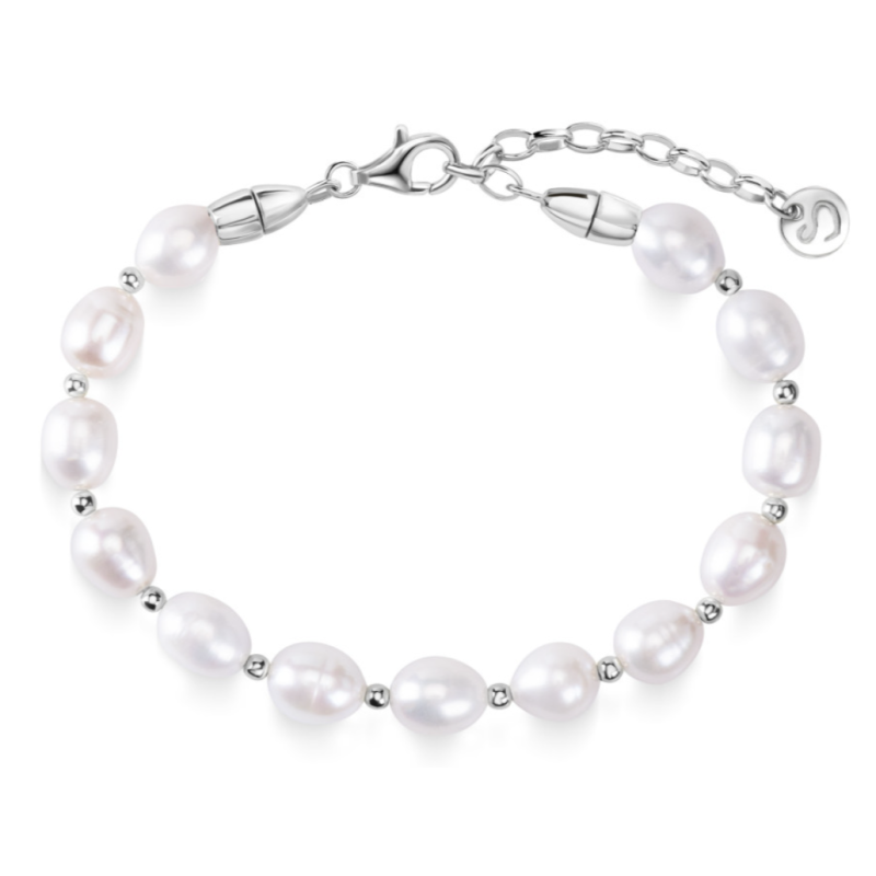 Браслет з намистин перлів з круглими срібними вставками на застібці Браслет з намистин перлів з круглими срібними вставками на застібці